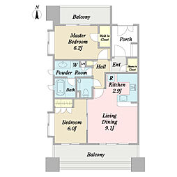 藤和シティホームズ御殿山 2LDKの間取図画像