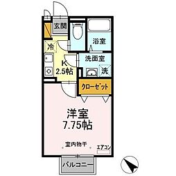 Ｉ．Ｓ．ＶＩＬＬＡ 2階1Kの間取り
