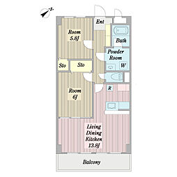 グランドゥール東松戸 2LDKの間取図画像