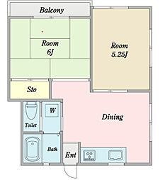 伸栄ハイツ松飛台 2DKの間取図画像