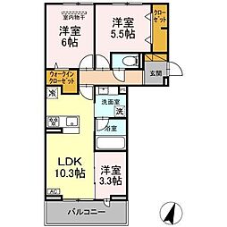 松戸市稔台7丁目アパート 3LDKの間取図画像