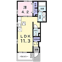 グラース・アビタシオンIII 1階1LDKの間取り