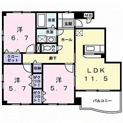 プリムローズ 3LDKの間取図画像