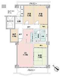 新松戸サンライトパストラル五番街B棟 3LDKの間取図画像