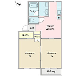 プレステージテラス 2階2DKの間取り