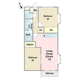 シンパシーフロント 2LDKの間取図画像