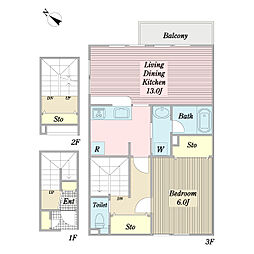 響 1LDKの間取図画像