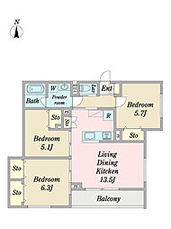 リオン仲町台 3階3LDKの間取り