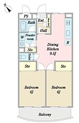 シャトー高山 2DKの間取図画像