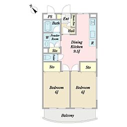 シャトー高山 2DKの間取図画像