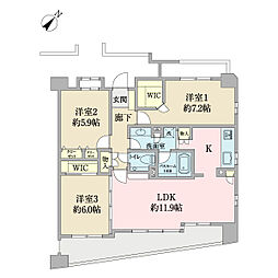 クリオ川崎駅前本町壱番館 3LDKの間取図画像