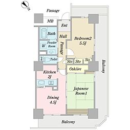 UR都市機構天王洲ビュータワー 2DKの間取図画像