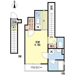 リアス三角 1Kの間取図画像