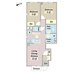 リヴェラ南葛西 1階2LDKの間取り