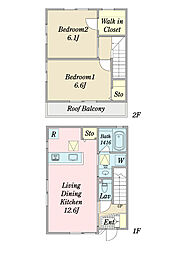 フォンティーヌ参番館 2LDKの間取図画像