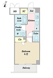 シャンドフルール 1Kの間取図画像