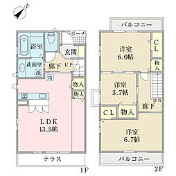 アベリアB棟 3LDKの間取図画像