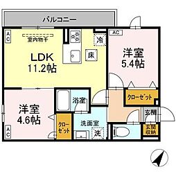 セレスティア細田C 2LDKの間取図画像