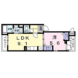 プチジャルダン 2階1LDKの間取り