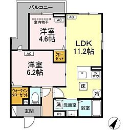 セレスティア細田B 1階2LDKの間取り