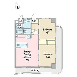 サウザンドリーフ本八幡 2LDKの間取図画像