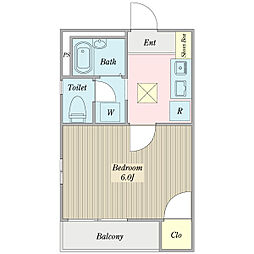 パインハイツ 1Kの間取図画像