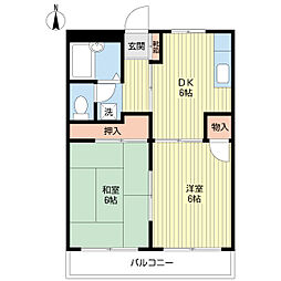 グランメール・花輪 2DKの間取図画像