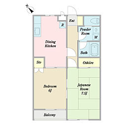 プレゼンス宮 2DKの間取図画像