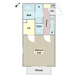 ルナハイツ金堀1番館 1Kの間取図画像
