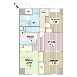 プロシードCO-Z東館 3DKの間取図画像
