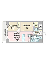 ｄｅａ　ｄｅｌ　ｍａｒｅ 9階2LDKの間取り