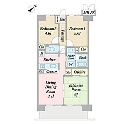 モアステージ松戸六高台プルミエ 2階3LDKの間取り