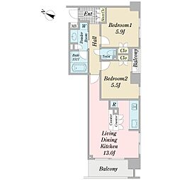プレシス東神田 12階2LDKの間取り