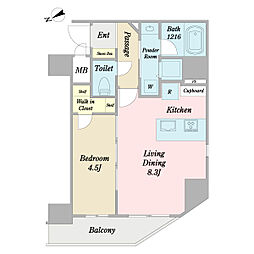 ハーモニーレジデンス上野ノースフロント 1LDKの間取図画像