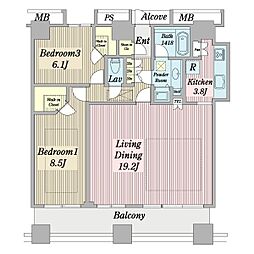 エアレジデンス新浦安 19階2LDKの間取り