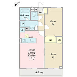 ヴァンベールI 1階2LDKの間取り