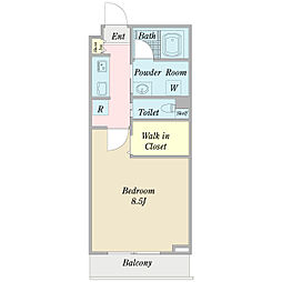 ロンドプラット 3階1Kの間取り