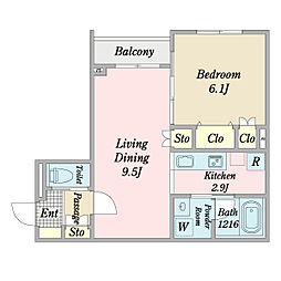 Ecrin新瑞橋 1LDKの間取図画像