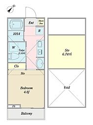 ヴァンヴェールひばりヶ丘 2階1Kの間取り