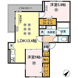 D-Residence光丘町A棟　A棟 3階2LDKの間取り