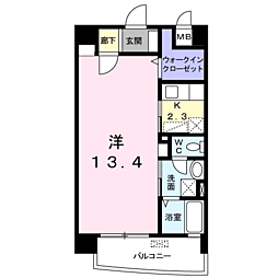 スカイウィング 1Kの間取図画像