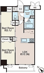 BLESS曳舟 2LDKの間取図画像