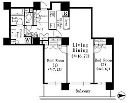 リバーポイントタワー 2LDKの間取図画像