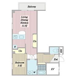 アンソレイエ古川橋 1LDKの間取図画像