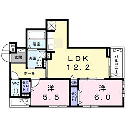 ソレイユ・ロンド 2LDKの間取図画像