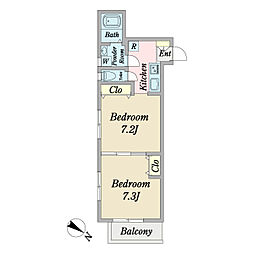 Ａｊｉｔｅｓａｎｏ 0202 2階2Kの間取り