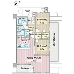 クイーンシティ葛西ベイスイート 2LDKの間取り