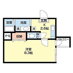 ビエノス京都花園 302 3階1Kの間取り