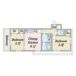 トサキパークコート西京極 2DKの間取図画像