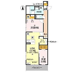 アレ・デ・フルール西向日駅前A棟 2LDKの間取図画像